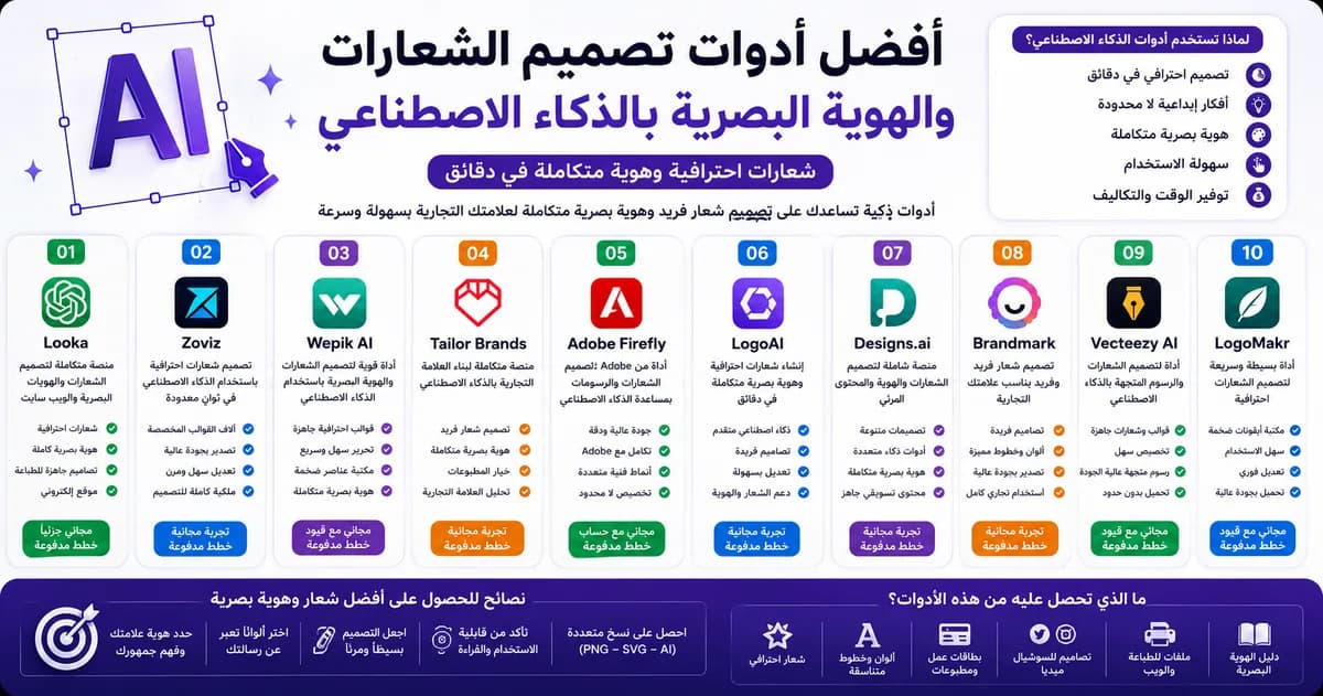 أفضل أدوات تصميم الشعارات والهوية البصرية بالذكاء الاصطناعي