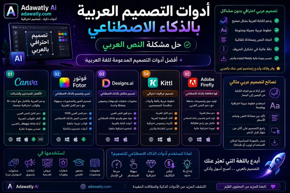 أدوات التصميم العربية بالذكاء الاصطناعي: حل مشكلة النص العربي