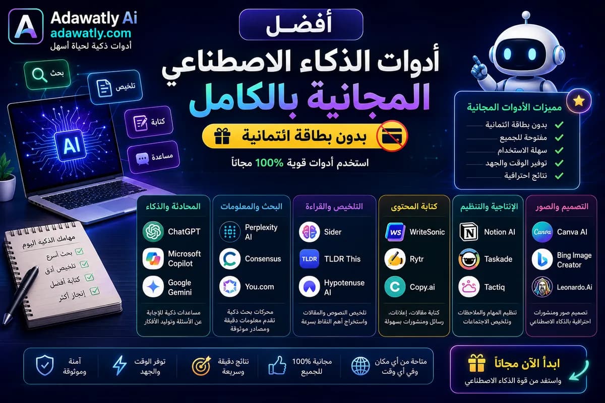 أفضل أدوات الذكاء الاصطناعي المجانية بالكامل (بدون بطاقة ائتمانية)