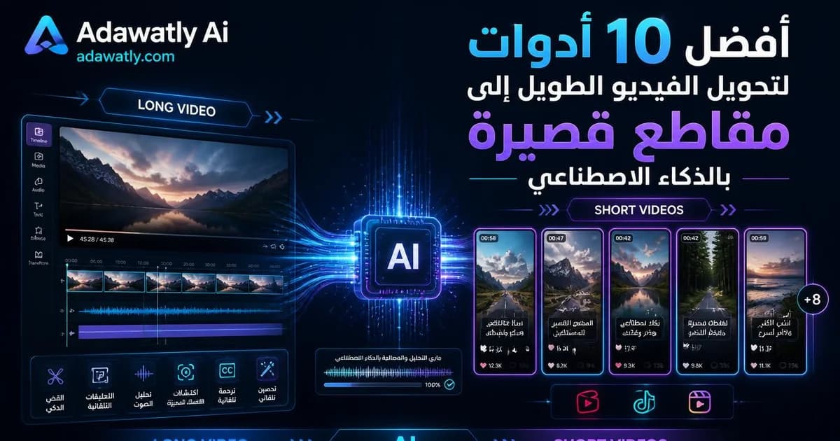 أفضل 10 أدوات لتحويل الفيديو الطويل إلى مقاطع قصيرة بالذكاء الاصطناعي